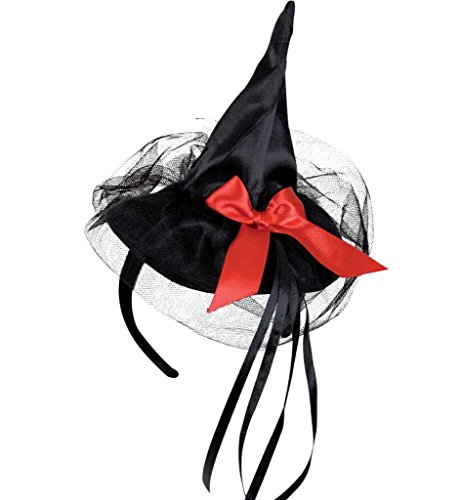 KarnevalsTeufel Haarreif mit Hexenhut in DREI Farben erhältlich für Erwachsene Halloween Accessoire (schwarz/rot) von KarnevalsTeufel.de