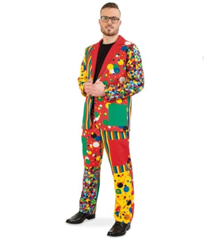 KarnevalsTeufel.de Herrenkostüm Anzug Clown Jackett und/oder Hose bunt Gemustert Zirkus (Large, Hose + Jackett) von KarnevalsTeufel.de