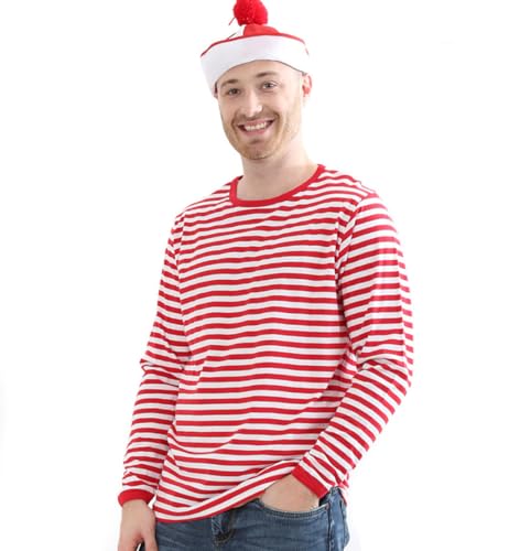 KarnevalsTeufel Herrenkostüm "Ringel-Shirt" rot/weiß Langarm Karneval kombinierbar mit vielen Kostümen (X-Large) von KarnevalsTeufel.de