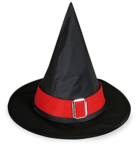KarnevalsTeufel Hexenhut mit Hutband und Schnalle, in 4 Farben erhältlich, Hexe, Geisterstunde, Halloween (Rot) von KarnevalsTeufel.de