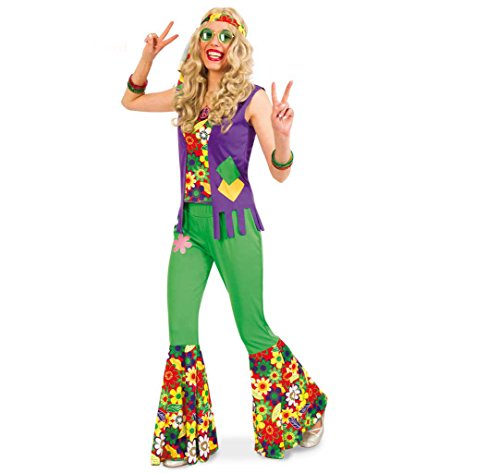 KarnevalsTeufel Hippie Girl zweiteiliges Hippiekostüm, Flower-Power-Outfit+Hippie-Stirnband geblumt von KarnevalsTeufel.de