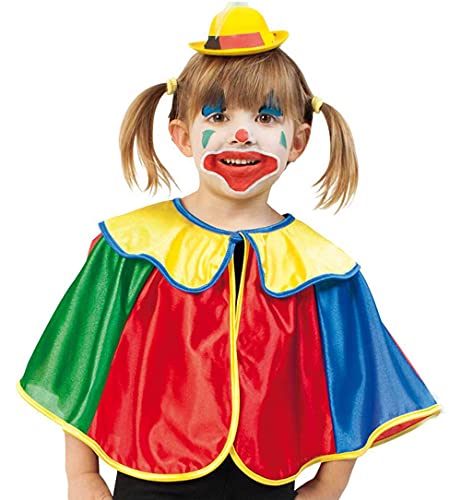 KarnevalsTeufel.de Kinderkostüm Cape Clown Clown-Umhang 1-TLG. Clown-Cape lustiges Kostüm für Kinder Spaßvogel Zirkus (104/116) von KarnevalsTeufel.de