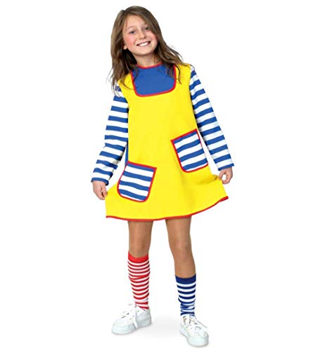 KarnevalsTeufel Kinderkostüm Freche Göre Kleid in gelb mit blau-weiß gestreiften Details Karlinchen Verkleidung Räubertochter (140) von KarnevalsTeufel.de