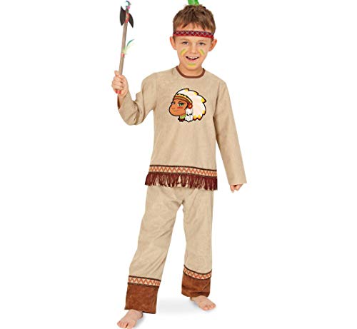 KarnevalsTeufel.de Kinderkostüm Indianer Anoki 2-​teilig Oberteil und Hose mit Stirnband Wilder Westen Ureinwohner Amerika Gr 104-128 (128) von KarnevalsTeufel.de