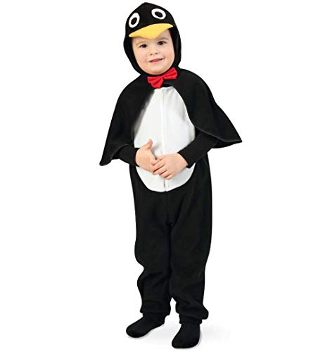 KarnevalsTeufel Kinderkostüm Pinguin Overall in schwarz-weiß und Cape mit Kapuze und Gesicht von KarnevalsTeufel.de