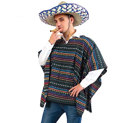 KarnevalsTeufel Kostüm Set Poncho und Sombrero 2-tlg. Hut Mexikaner und Poncho El Taco bunt gestreift in Einheitsgröße von KarnevalsTeufel.de