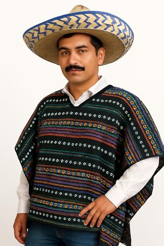 KarnevalsTeufel Kostüm Set Poncho und Sombrero 2-tlg. Hut Mexikaner und Poncho El Taco bunt gestreift in Einheitsgröße von KarnevalsTeufel.de