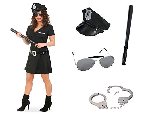 KarnevalsTeufel Kostüm Komplett Paket Police Woman, schwarz, Officer, Cop Uniform Polizistin Damenkostüm Special Agent Karneval, Polizei 5 Teile (34) von KarnevalsTeufel.de