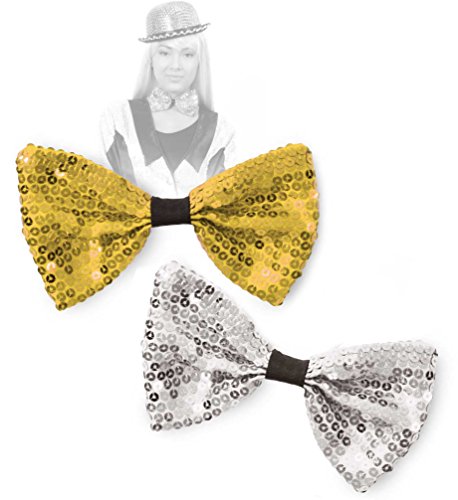 KarnevalsTeufel.de Pailletten Fliege Gold Silber Silvester-Accessoire Glitzer-Schleife (Gold) von KarnevalsTeufel.de