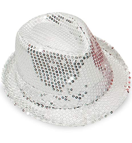 Karnevalsteufel Paillettenhut in verschiedenen Farben Trilby mit Pailletten Partyhut Silvester Accessoire Größe ca. 58cm (silber) von KarnevalsTeufel.de
