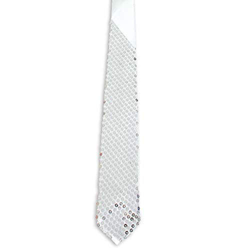 KarnevalsTeufel Paillettenkrawatte edel Binden Länge ca. 142 cm mit Bügel Karneval Party Silvester Accessoire (Silber) von KarnevalsTeufel.de