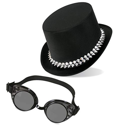 KarnevalsTeufel.de Steampunk Set Zylinder und Schweißerbrille Gothic Hut und Brille Accessoire (Punkzylinder) von KarnevalsTeufel.de