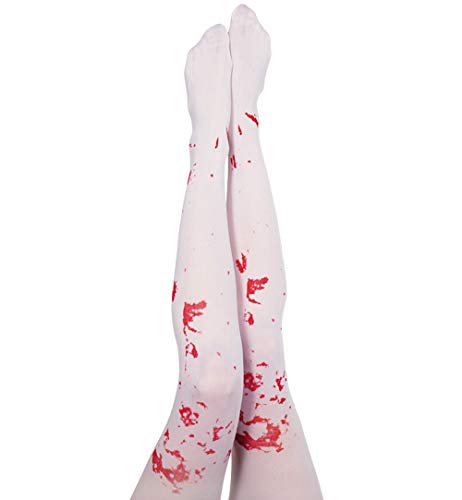 KarnevalsTeufel Strumpfhose mit Blut für Erwachsene weiße Strumpfhose mit roten Flecken Halloween Horror Accessoire von KarnevalsTeufel.de