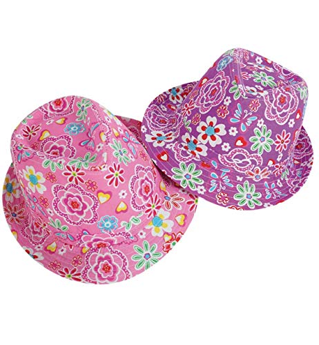 KarnevalsTeufel Trilby Party Hut Discohut Sommerhut Flower Power Hippie Verschiedene Designs und Farben (Flower Pink) von KarnevalsTeufel.de