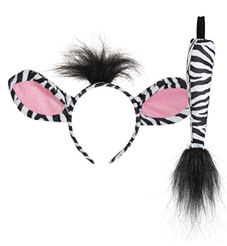 KarnevalsTeufel Zebra-Set, 2-TLG. Haarreif mit Ohren und Schwanz, Tierkostüm, Animal, Karneval, Fasching, Mottoparty von KarnevalsTeufel.de