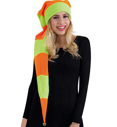 KarnevalsTeufel Zipfelmütze Neon grün-orange mit Glöckchen Länge ca. 120cm in Einheitsgröße für Erwachsene von KarnevalsTeufel.de