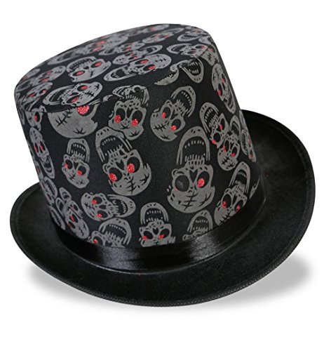 KarnevalsTeufel Zylinder Totenkopf in schwarz für Erwachsene Zombiehut Halloween Accessoire von KarnevalsTeufel.de