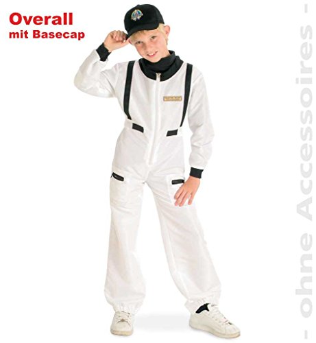 KarnevalsTeufel.de Kinderkostüm Astronaut Anzug/Overall mit Mütze/Basecap weiß mit schwarz Traumberuf Jungen und Mädchen (128) von KarnevalsTeufel.de