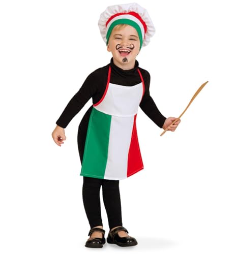 Kostüm "Pizzabäcker" (Schürze + Mütze) für Erwachsene und Kinder Karneval Fasching Mottoparty Italien Pizzeria (104/116) von KarnevalsTeufel.de