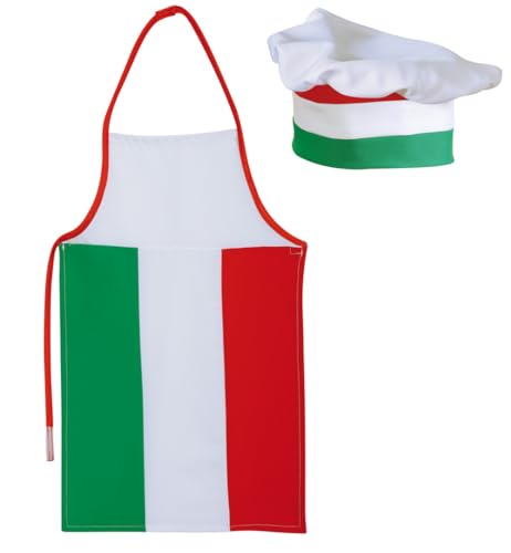 Kostüm "Pizzabäcker" (Schürze + Mütze) für Erwachsene und Kinder Karneval Fasching Mottoparty Italien Pizzeria (128/140) von KarnevalsTeufel.de