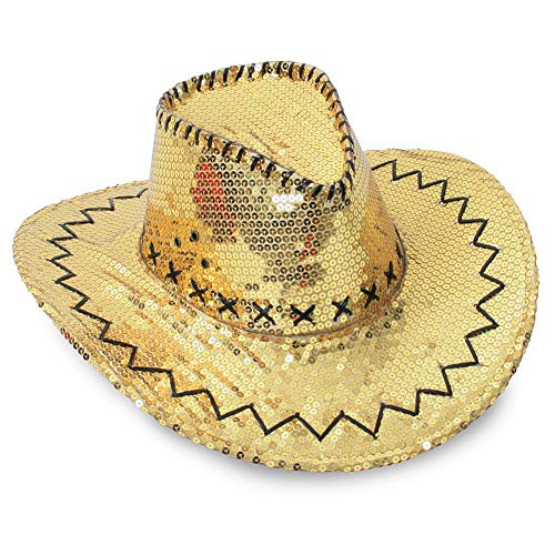 Party Cowboyhut mit Pailletten Cattleman Karneval Saloon Cowboy Discohut Partyhut (gold) von KarnevalsTeufel.de