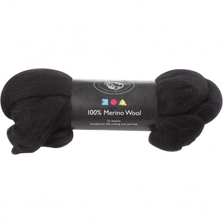Wolle, 21 Micron, 100g, Schwarz von Kartehuset