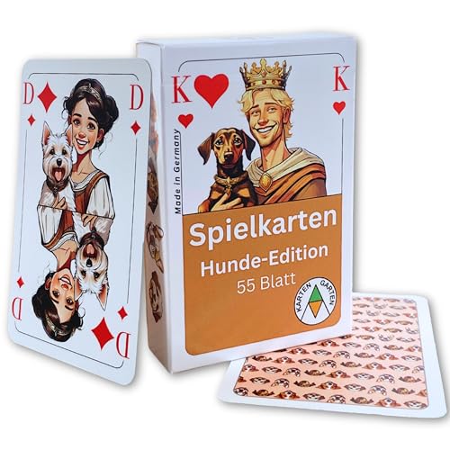Karten Garten Spielkarten Hunde-Edition | 55 Karten inkl. 3 Joker | Made in Germany, CO₂-neutral gedruckt & plastikfrei produziert | Kartenspiel mit Hunderassen | Geschenk für Hundeliebhaber von Karten Garten