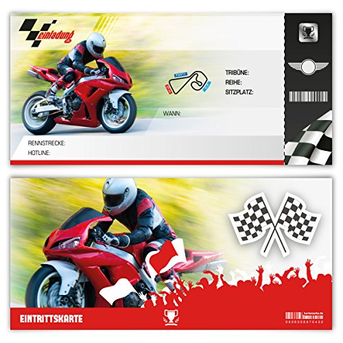 Einladungskarten Erwachsene Geburtstag 12 Stück Karten - Motorrad Ticket Einladung Einladungskarten Erwachsene Geburtstag 12 Stück Karten - Motorrad Ticket Einladung von Kartenecke.de