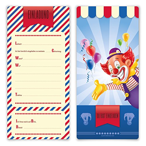 Einladungskarten Kindergeburtstag Jungen Mädchen 8 Stück Karten - Zirkus Clown Ticket Einladungskarten Kindergeburtstag Jungen Mädchen 8 Stück Karten - Zirkus Clown Ticket von Kartenecke.de