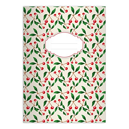 2 Leckere Sommer Retro DIN A5 Schulhefte, Schreibhefte mit Kirschen auf beige Lineatur 9 (liniertes Heft) von Kartenkaufrausch