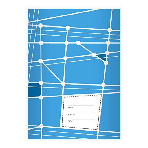 Kartenkaufrausch 2 Grafische DIN A5 Schulhefte, Schreibhefte mit geometrischem Muster in hellblau Lineatur 6 (blanko Heft) von Kartenkaufrausch