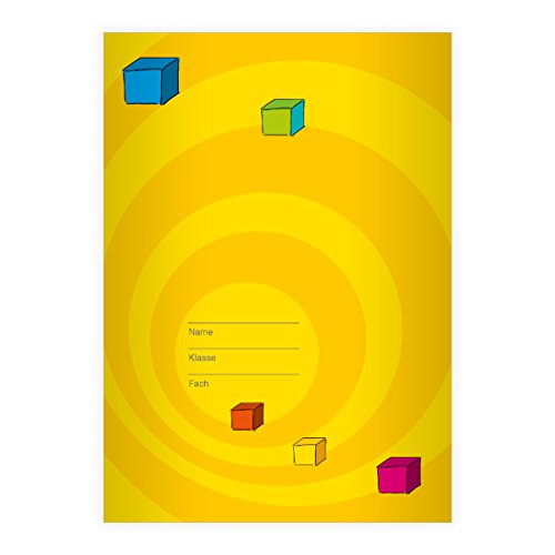 Kartenkaufrausch 2 Nette grafisches DIN A5 Schulhefte, Rechenhefte mit Quadern auf gelb Lineatur 7 (Kariertes Heft) von Kartenkaufrausch