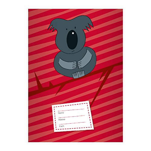 Kartenkaufrausch 2 Süße Koala DIN A5 Schulhefte, Schreibhefte auf Streifen auf rot Lineatur 2 (liniertes Heft) von Kartenkaufrausch