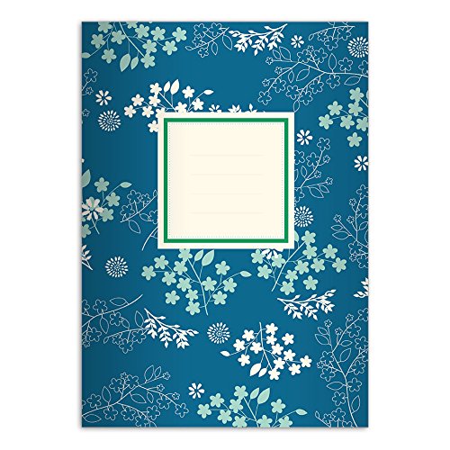 Kartenkaufrausch 4 Florale DIN A4 Schulhefte, Schreibhefte, blau Lineatur 25 (liniertes Heft) von Kartenkaufrausch