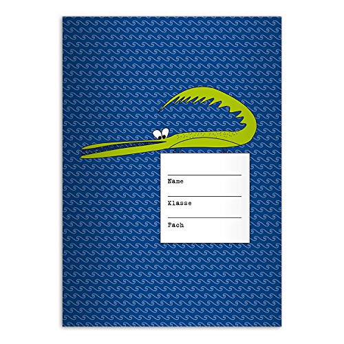 Kartenkaufrausch 4 komische DIN A5 Schulhefte, Rechenhefte mit schlauem Krokodil, blau Lineatur 7 (Kariertes Heft) von Kartenkaufrausch