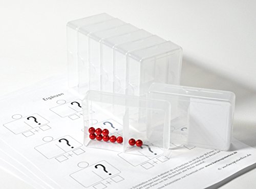 Birsppy Grundschule Plus - 8 x Schüttelboxen mit Steg und 85 Holzperlen (zufällige Farbauswahl) mit Übungsaufgaben - Zahlen zerlegen - Lehrhilfe von Kartenspielerbox