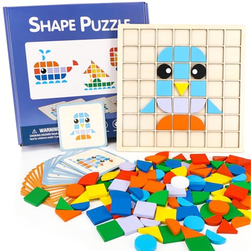 Kreative Mosaik-Puzzle, Montessori Spielzeug Puzzle, Hölzerne Muster Blöcke Set, Tangram Kinder mit 137 geometrischen Formen und 20 Designkarten Geeignet, Montessori Spielzeug ab 3 4 5 6 Jahre Kreative Mosaik-Puzzle, Montessori Spielzeug Puzzle, Hölzerne Muster Blöcke Set, Tangram Kinder mit 137 geometrischen Formen und 20 Designkarten Geeignet, Montessori Spielzeug ab 3 4 5 6 Jahre von Kasanni