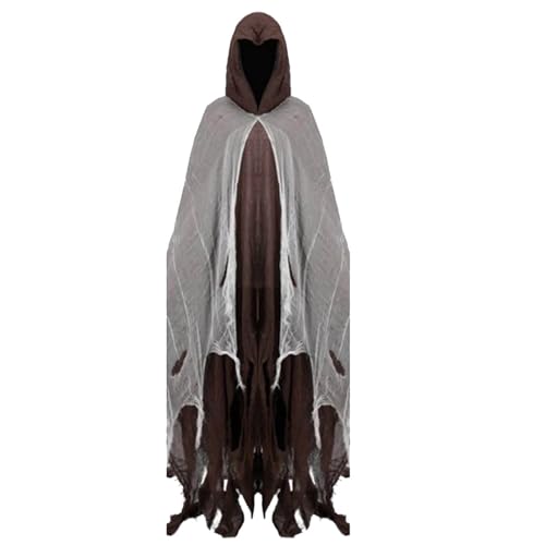 Halloween Geister Kostüm Erwachsene Gruselige Halloween Umhang mit Kapuze Geist Cape Outfit Geist Kostüme Halloween-Kostüm für Herren Damen Frauen Partner (Braun) von Kashyke