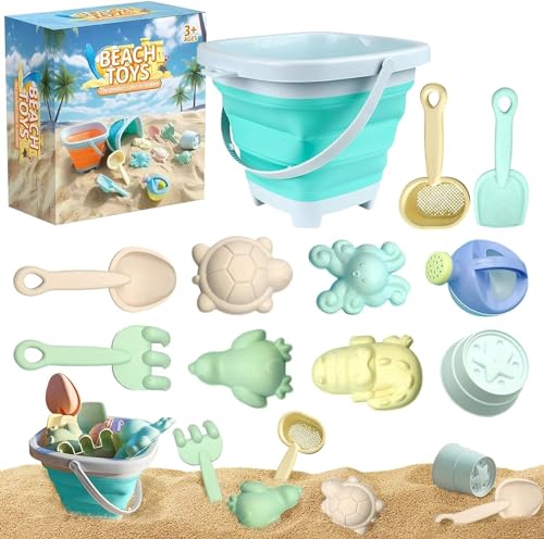 Faltbare Sandspielzeug, Strandspielzeug, Sandkasten Spielzeug, Sandförmchen Set, Sand Spielzeug, Gartenspielzeug, mit Faltbarer Sandeimer, 6pcs/11pcs, für ab 1 2 3 4 5 Jahre Kinder Mädchen Junge von Kashyke
