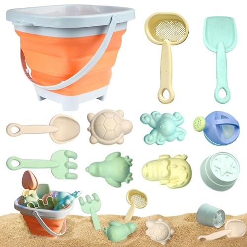 Strandspielzeug, Sandspielzeug, Sandkasten Spielzeug, Sandförmchen Set, Sand Spielzeug, Gartenspielzeug, Mit Faltbarer Sandeimer, 6pcs/11pcs, für ab 1 2 3 4 5 Jahre Kinder Mädchen Junge (11PCS-2) von Kashyke