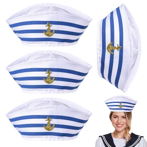 4 Stück Yachtkapitänshut blau weiß – Hüte aus Blau und Weiß | für Kostüm-Zubehör Party Kostüm 4 Stück Yachtkapitänshut blau weiß – Hüte aus Blau und Weiß | für Kostüm-Zubehör Party Kostüm von Kasmole