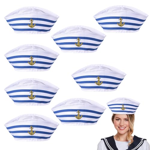 8-teiliges -Set für Yachtkapitän, blau, weiß, Mütze, Mütze, , für Kostüm, Party, Kostüm 8-teiliges -Set für Yachtkapitän, blau, weiß, Mütze, Mütze, , für Kostüm, Party, Kostüm von Kasmole