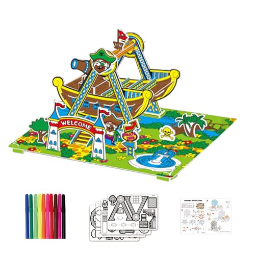 Kasmole 3D-Puzzles für Kinder,Malpuzzles für Kinder | 3D-Papp-Graffiti-Puzzle Vergnügungspark-Thema - Multifunktionales innovatives Spielzeug für die frühe Entwicklung, interaktives von Kasmole