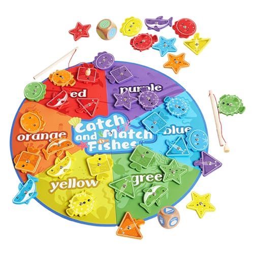 Kasmole Magnetisches Fischereispielzeug, Formfischereispiel | Magnetisches Holzsortierpassungs -Puzzletafel,Farbanpassungsnummern, die Rätsel für kleine zählen von Kasmole