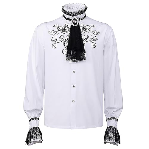 Renaissance-Hemd für Herren – Prinz-Kostüm für Herren | Renaissance-Kleidung für Männer mit Kragen und Bündchen zum Schnüren für Cosplay auf der Bühne und Festivals von Kasmole