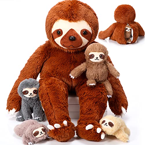 Kasyat 5 Stück Faultier Kuscheltiere Set 1 Mama Faultier Stofftier mit 4 Plüschbabys im Bauch 32 cm Weiche Kuschelige Faultier Plüschtier Geschenk für Baby Shower Geburtstag Heimdekoration (Braun) Kasyat 5 Stück Faultier Kuscheltiere Set 1 Mama Faultier Stofftier mit 4 Plüschbabys im Bauch 32 cm Weiche Kuschelige Faultier Plüschtier Geschenk für Baby Shower Geburtstag Heimdekoration (Braun) von Kasyat