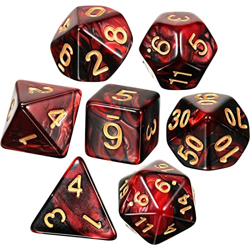 Kasyat Set di 7 Pezzi Dadi Poliedrici Con Sacchetto Nero Set di DND Dadi per Dungeons and Dragons per Giochi di Ruolo per Giochi di Società Pathfinder RPG (Rosso Nero) von Kasyat