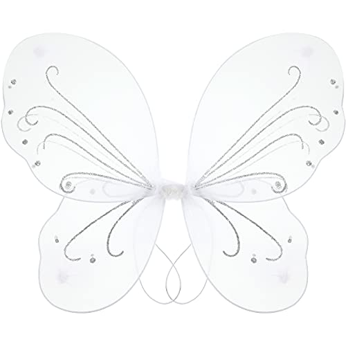 Glitzer Schmetterling Fee Flügel Mittlere Größe Weiße Schmetterling Engel Glitzer Feenflügel Engel Mädchen Damen Verkleidung Kostüm für Kleine Mädchen 3-8 Jahre Alt (16,1 x 13,4 Zoll) von Kasyat