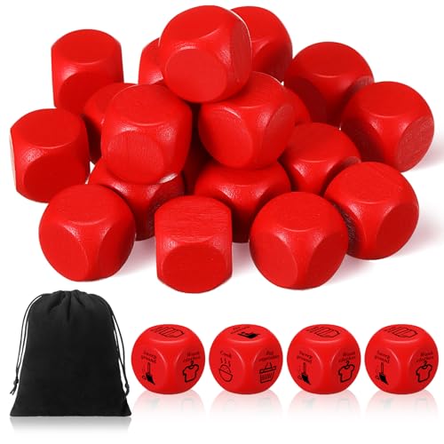 Kasyat 20 Stücke DIY Leere Würfel Blanko Holzwürfel zum Beschriften Unbemalte Einfacher Würfel mit Runden Ecken 6 Seitige Klötze(Rot,20 Mm) von Kasyat