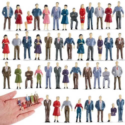 Kasyat 50 Mini Menschen Figuren 1:50 Mini Modellbau Figuren für Modelleisenbahnen Bemalte Menschen Kleine aus Kunststoff Spielzeug Sitzende Stehende (50) von Kasyat